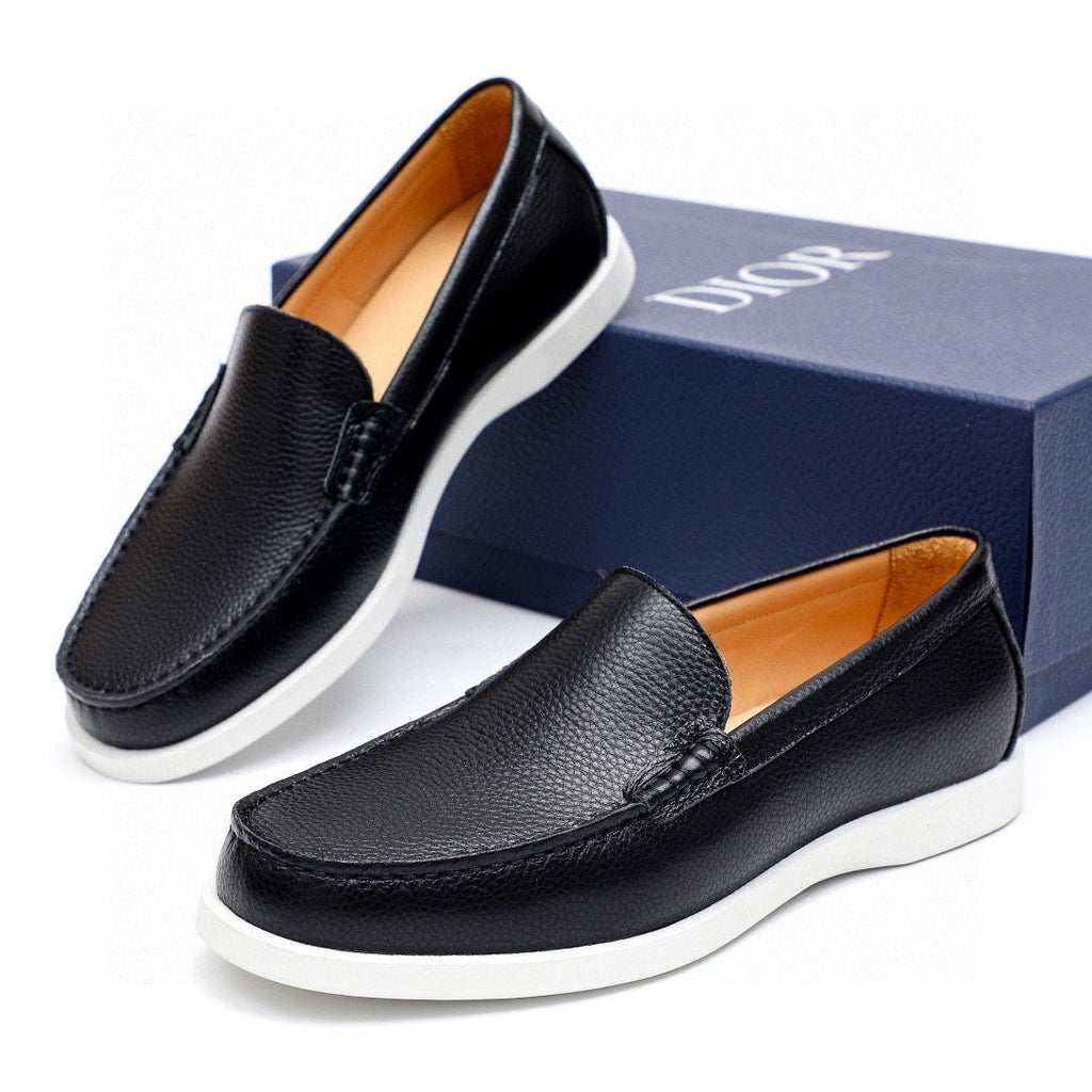 Dior Black Textured Leather Slip-On Loafers