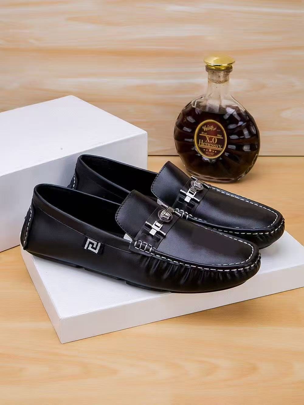 Versace Black Metal-Accent Loafers