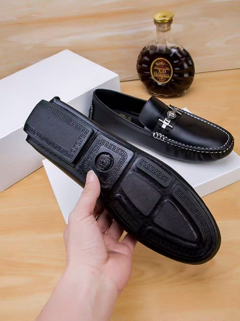 Versace Black Metal-Accent Loafers