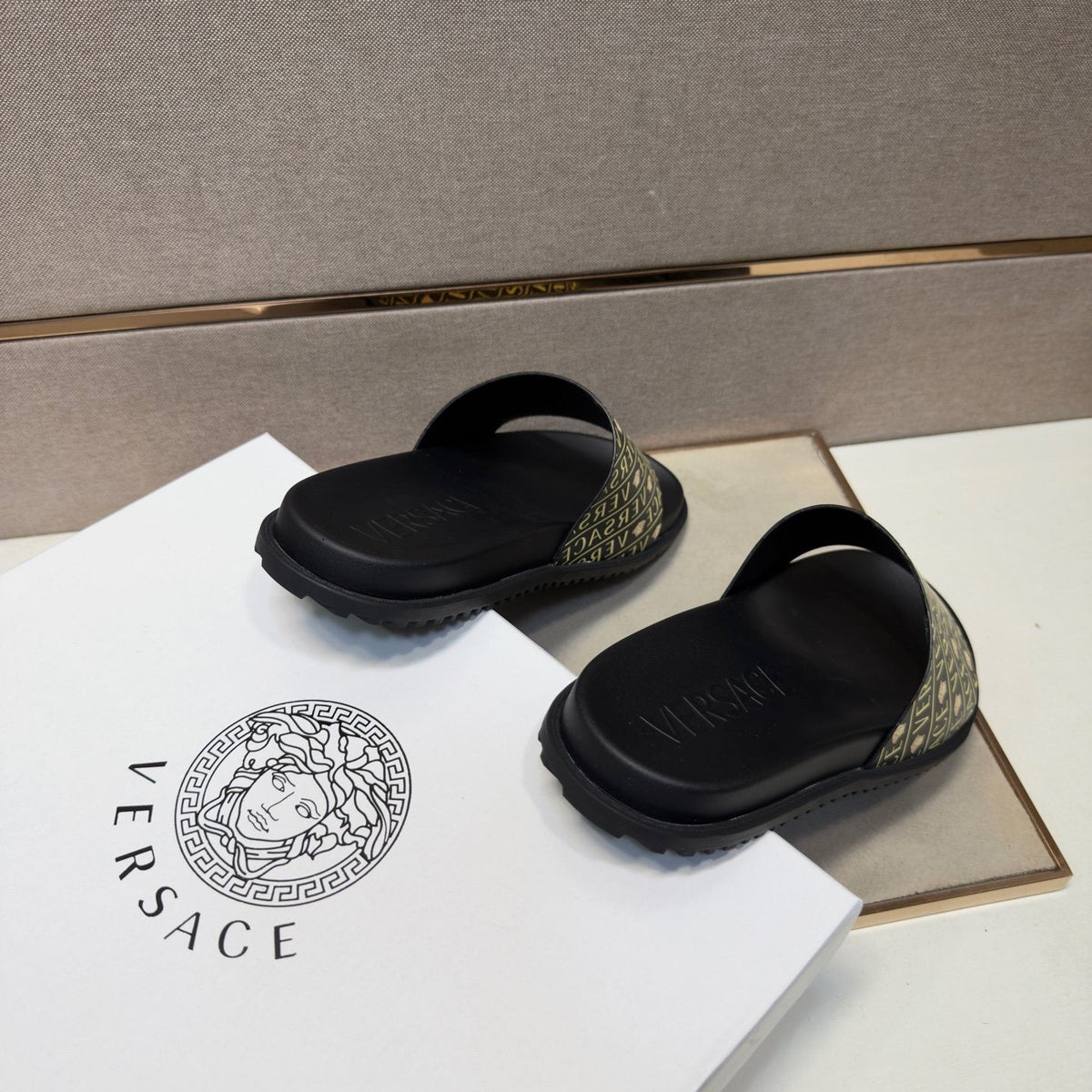 Versace Patterned Strap Slide Sandals