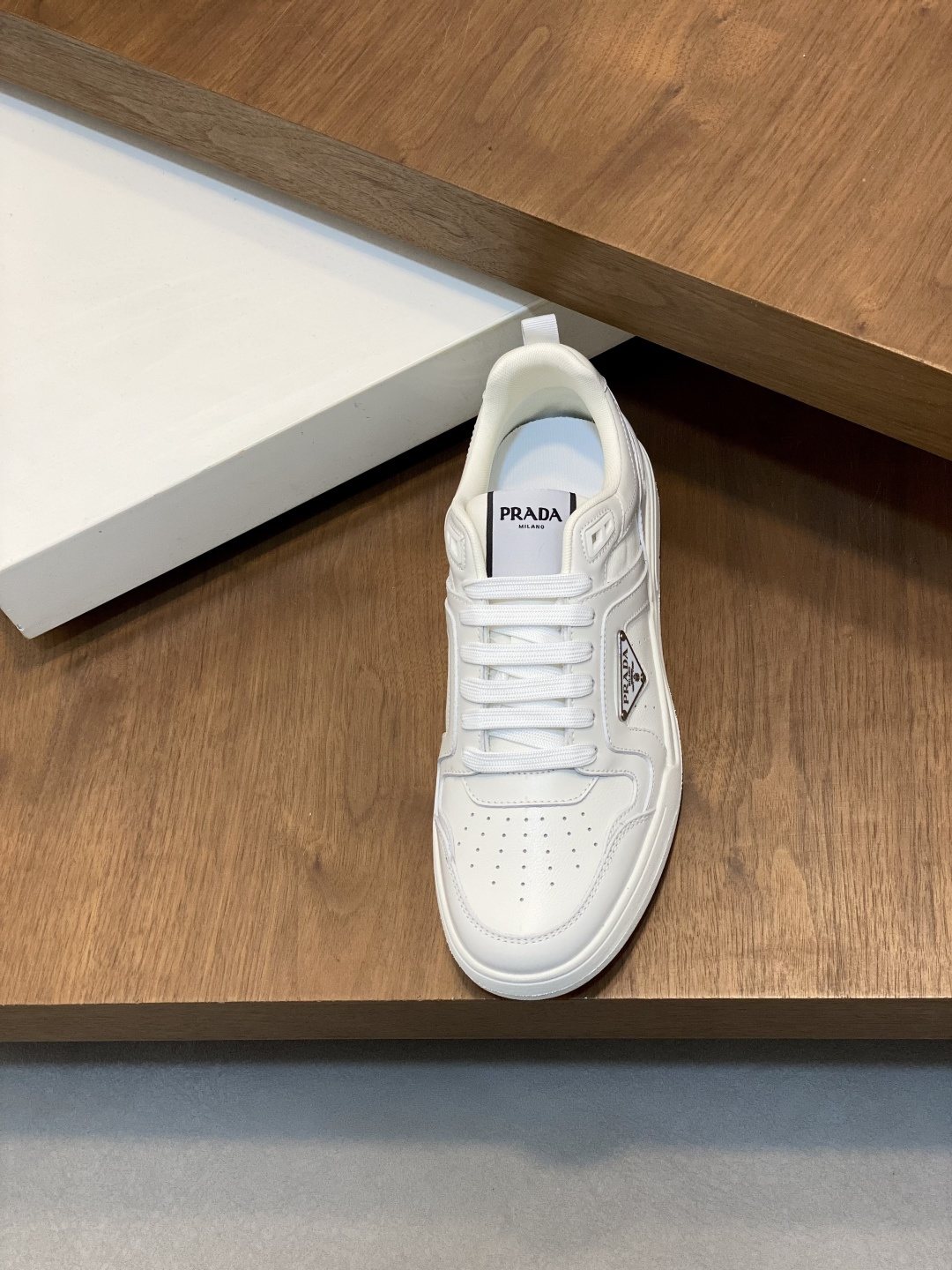 Prada Men's White Leather Panel Sneakers