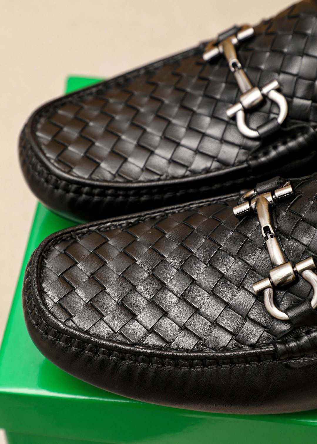 Bottega Veneta Black Woven Bit Driving Loafers