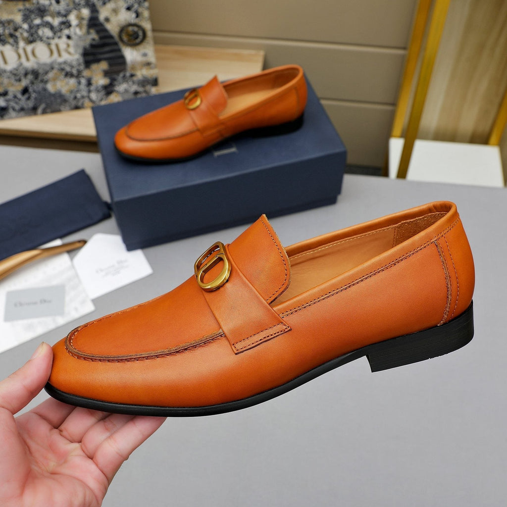 Dior Orange-Brown Buckle Loafers