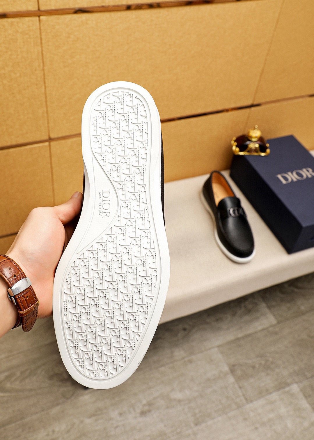 Dior Pebbled Leather Buckle Loafers