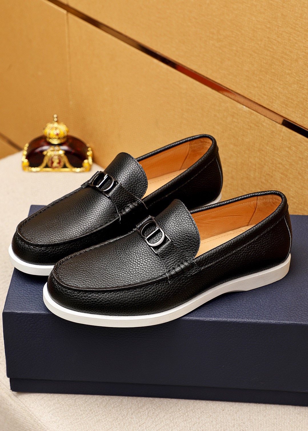 Dior Pebbled Leather Buckle Loafers