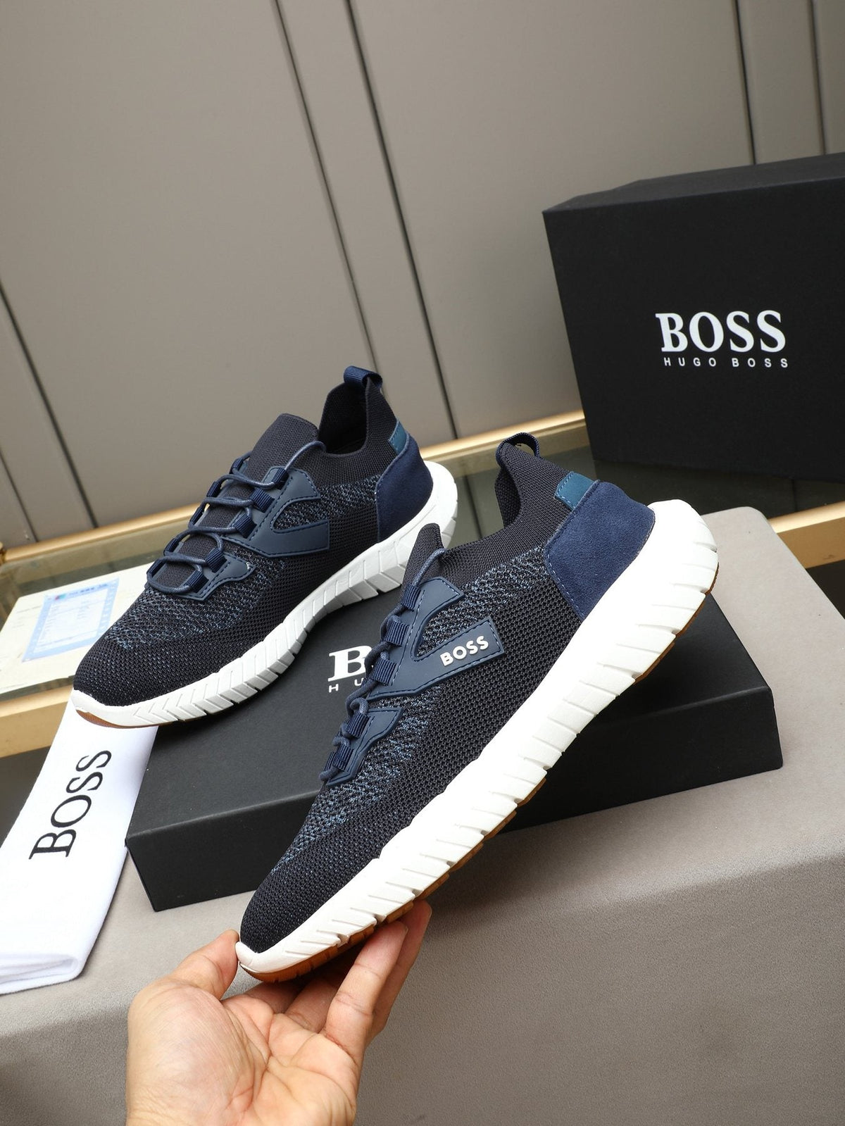 BOSS Textured Lace-Up Sneakers