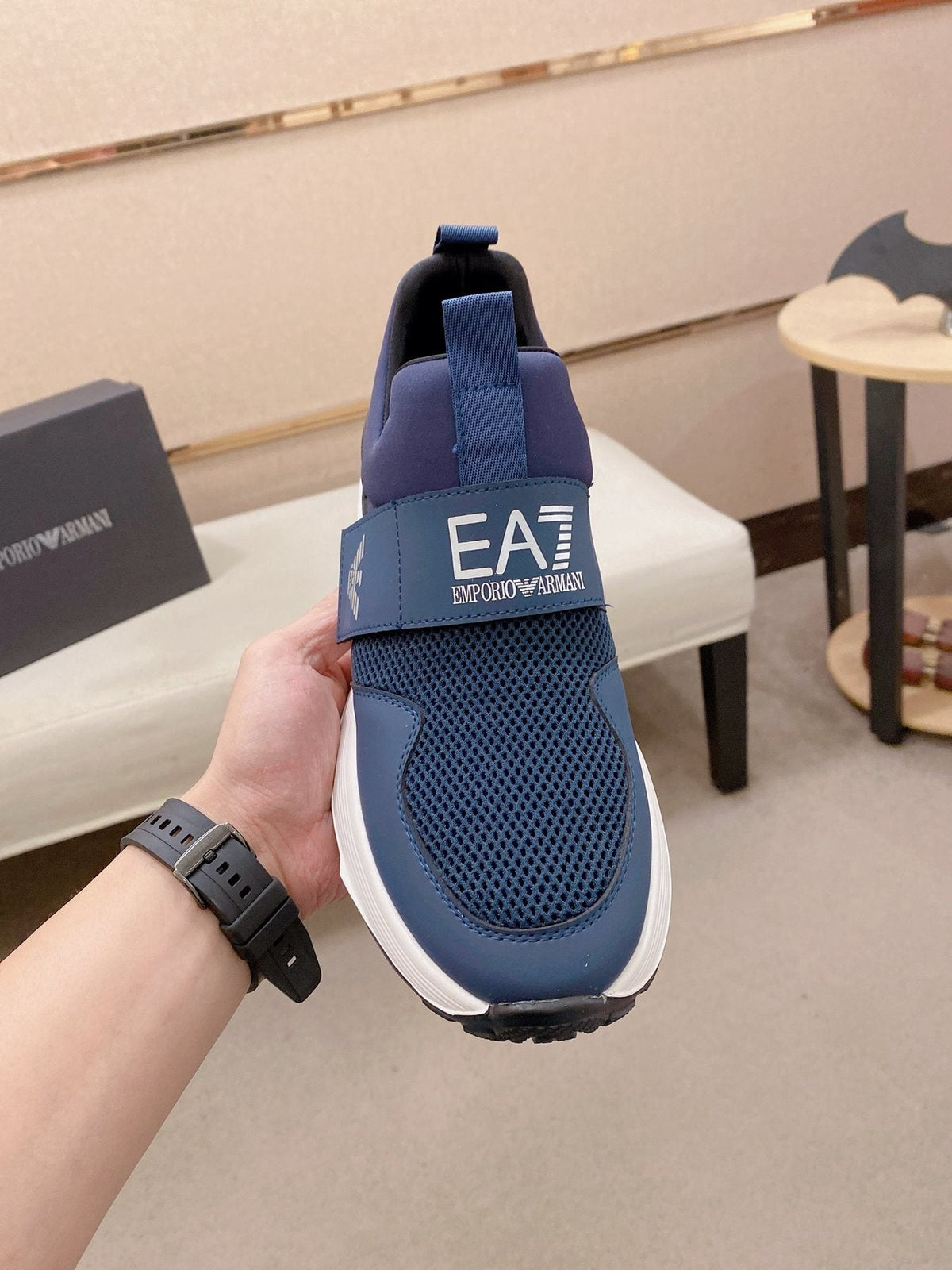 Emporio Armani Branded Strap Slip-On Sneakers