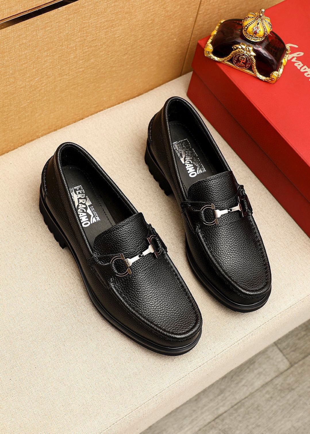 Ferragamo Pebbled Leather Lug Sole Loafers