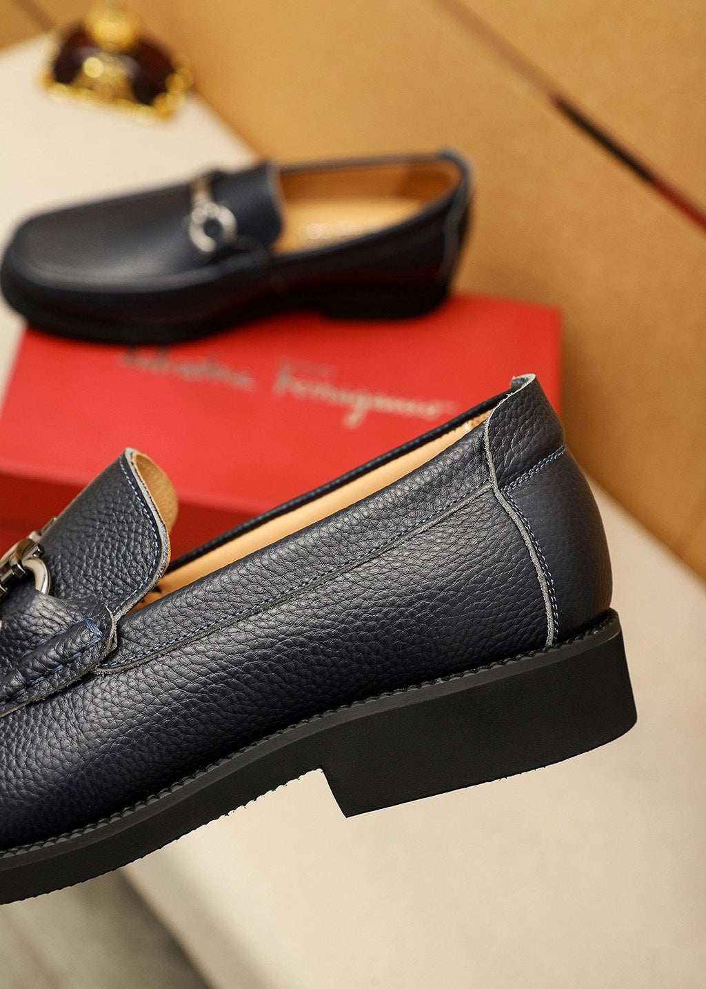 Ferragamo Black Pebble-Grain Bit Loafers