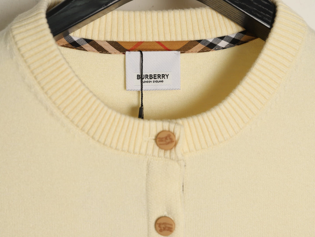 Burberry Check-Cuff Button-Front Cardigan - Pale Yellow