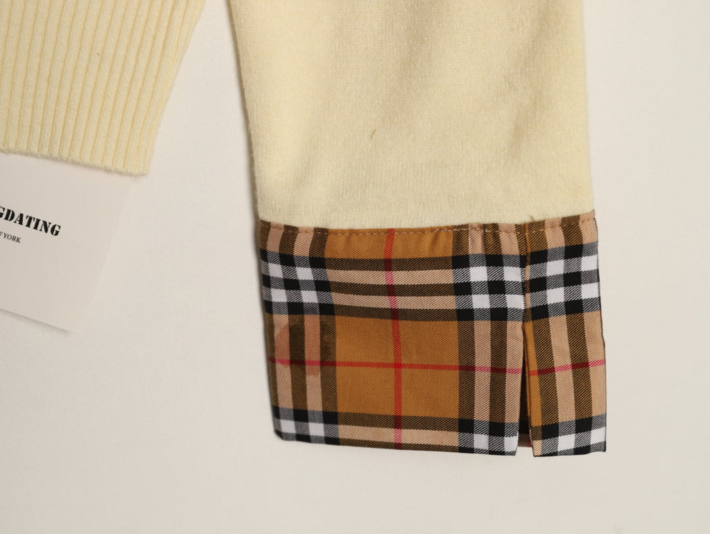 Burberry Check-Cuff Button-Front Cardigan - Pale Yellow