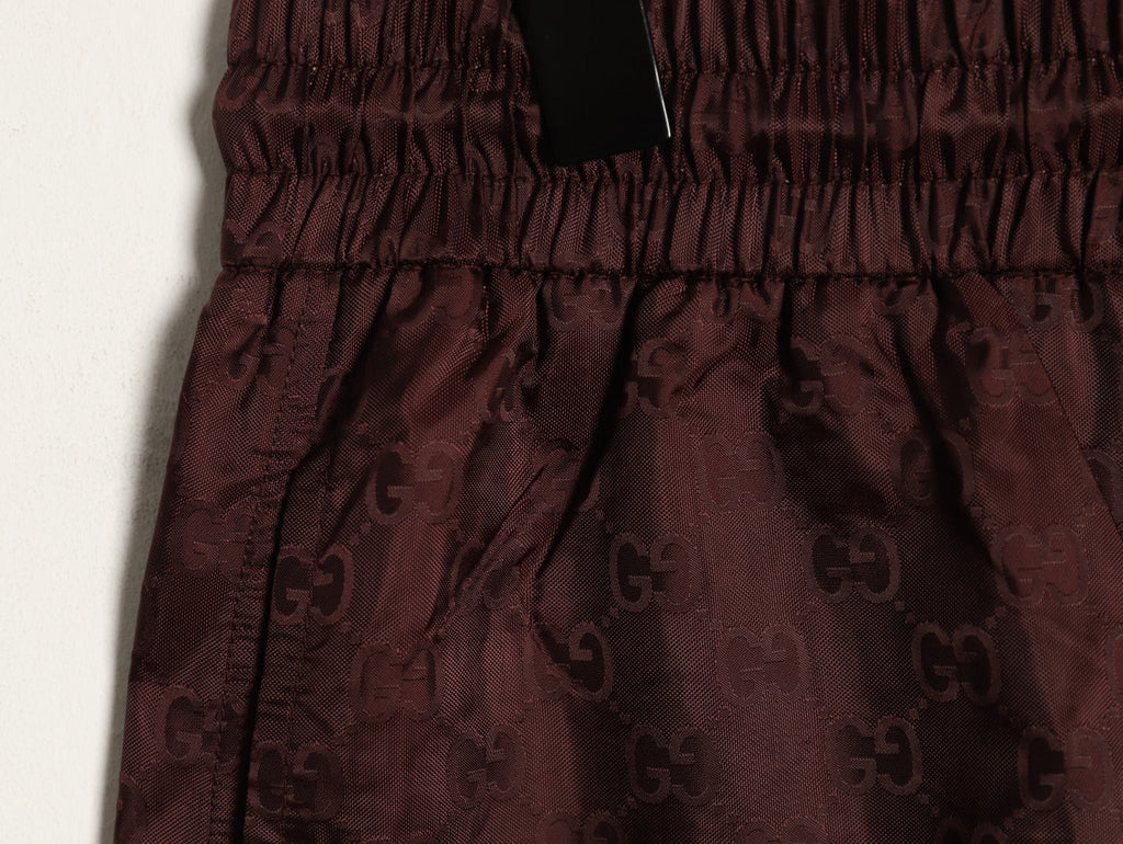 Gucci Tonal Double-G-Style Allover Drawstring Shorts - Burgundy